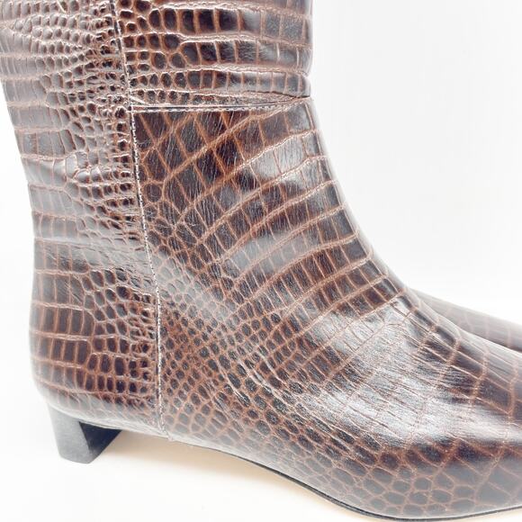 Frances Valentine Mackie Knee High Boot Brown Croc Embossed Leather Size 8.5 B - Picture 10 of 14